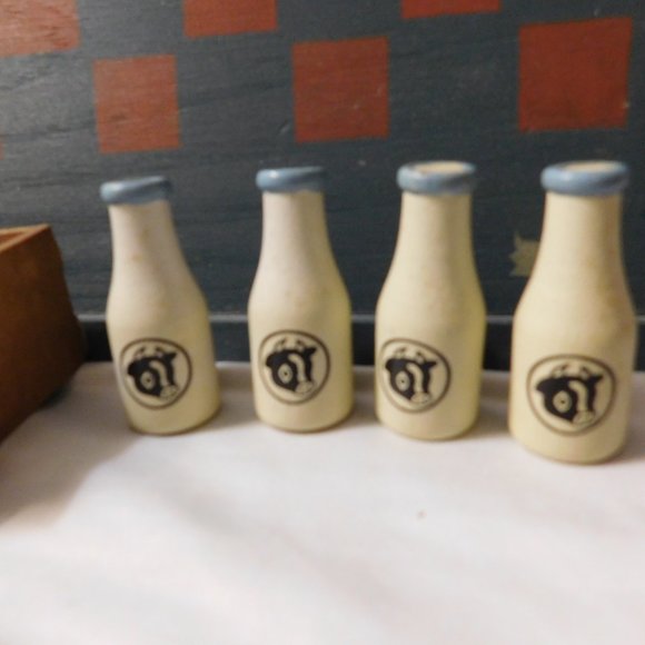 Vintage Miniature Milk Bottles with Crate Farm Girl on Wood Checkerboard - Picture 3 of 6